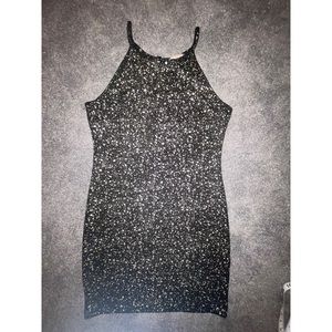 Black with metallic gold fleck stretchy mini dress